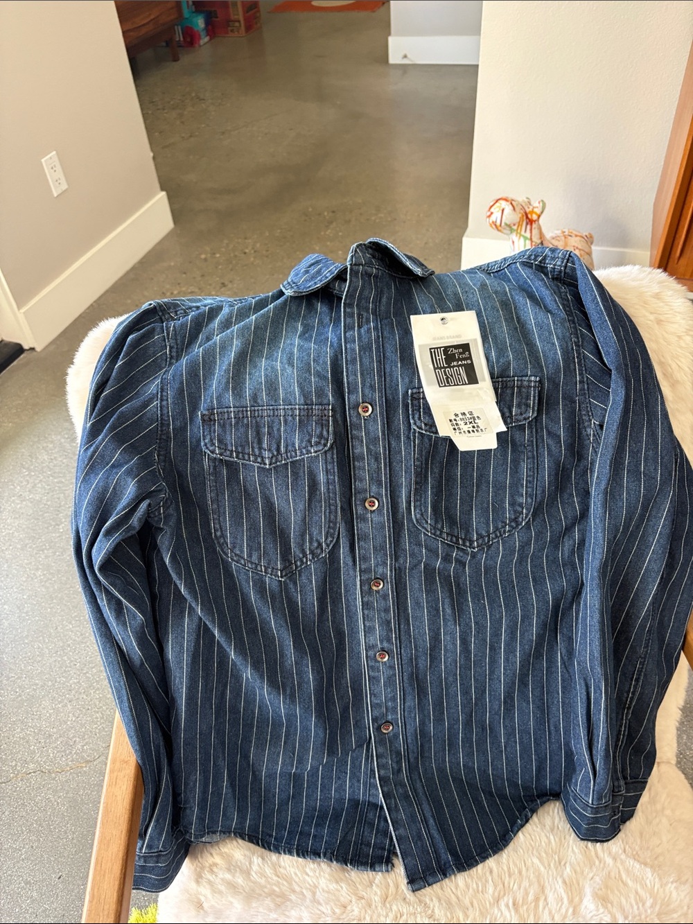 Men's Blue Pinstripe Button-Up Shirt - Unbranded